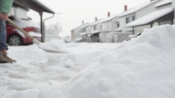 Ağır Çekim Dof Yakından Street Yollar Ile Yumuşak Beyaz Kar — Stok video