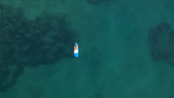 Aerial Voando Acima Mulher Atraente Paddleboarding Rosa Apoio Biquíni Placa — Vídeo de Stock