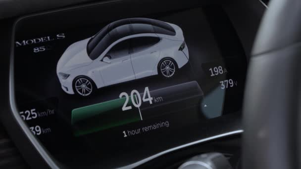 Tesla Autonomous Car Июля 2016 Инновационная Технология Прибора Дисплее Tesla — стоковое видео