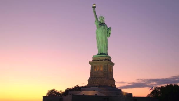 Fermer Emblématique Lady Liberty Monument National Statue Liberté Dans Port — Video