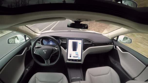Αυτόνομο Αυτοκίνητο Φεβρουαρίου 2017 Αυτόνομες Πλήρως Αυτόνομα Κινούμενο Αυτοκίνητο Tesla — Αρχείο Βίντεο