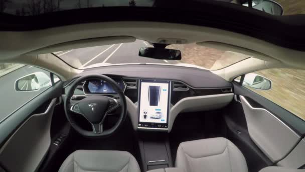 Carro Autônomo Fevereiro 2017 Totalmente Autônomo Auto Condução Tesla Modelo — Vídeo de Stock