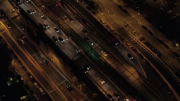 Aerial Heli Shot Close Dense Traffic Busy New York City — стоковое видео