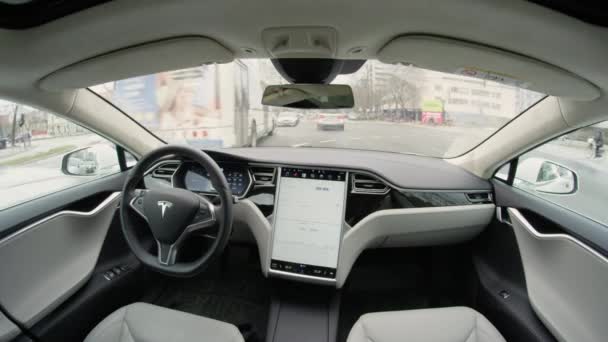 Autonomes Auto Februar 2017 Absolut Autonomes Selbstfahrendes Auto Des Tesla — Stockvideo