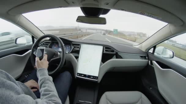 Αυτόνομο Αυτοκίνητο Φεβρουαρίου 2017 Tesla Model Αυτόνομο Ηλεκτρικό Αυτοκίνητο Αυτόματο — Αρχείο Βίντεο