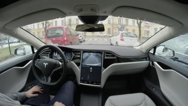 Autonomiczne Samochodu Lutego 2017 Pełni Autonomiczne Samosterujący Autopilota Tesla Model — Wideo stockowe