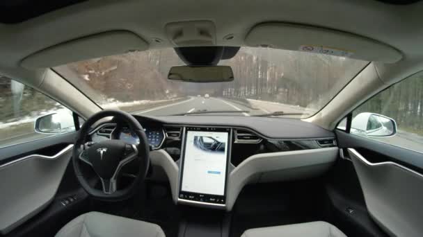 Tesla Autonome Auto Maart 2017 Absoluut Autonome Zelf Rijdende Tesla — Stockvideo