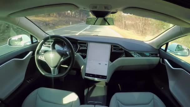 Tesla Αυτόνομο Αυτοκίνητο Μαρτίου 2017 Απολύτως Αυτόνομη Αυτόνομα Κινούμενο Αυτοκίνητο — Αρχείο Βίντεο