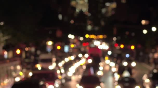 Defocused Bokeh Atasco Tráfico Concurrida Calle Ciudad Nueva York Durante — Vídeos de Stock