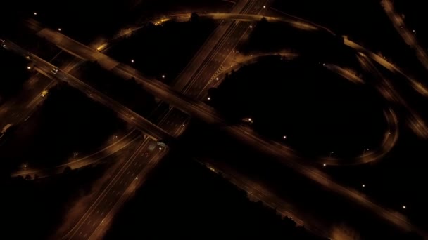 Aerial Heli Shot Flying Two Level Stack Interchange Road Junction — Stock Video