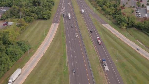 Aerial Flying Busy Multilane Interstate Speedway Crowded Speeding Vehicles Personal — Stock Video