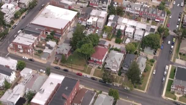 Aerial Flying Rooftops Colorful Built Together Rowhouses Single Family Detached — Stock Video