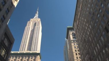 Yakın Up, düşük görüş açısı: Art deco cepheler midtown Manhattan Nyc ve Amerika Birleşik Devletleri içinde çok güzel güneşli bir ikonik gökdelen Empire State Binası yüksek binalar