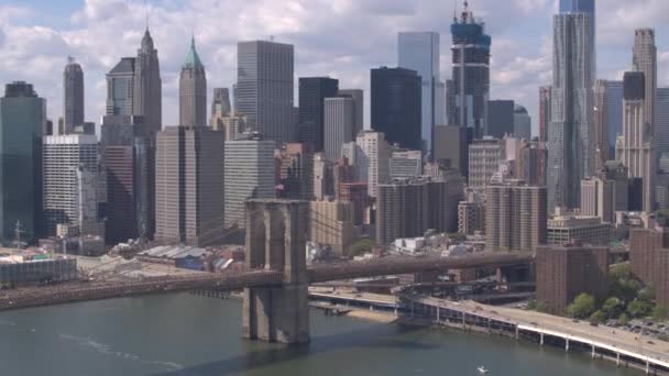 Aerial Hermoso Paisaje Urbano Emblemáticos Rascacielos Del Centro Nueva York — Vídeo de stock