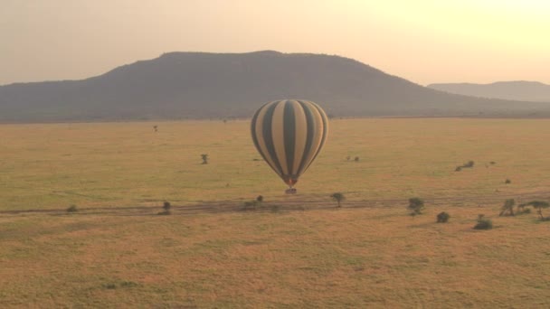 Antenne Sluit Safari Hete Lucht Ballon Vol Toeristen Vliegen Boven — Stockvideo