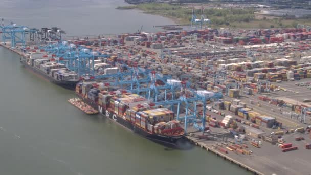 New York Usa September Aerial Freight Containers Large Trade Transportation — Stock Video