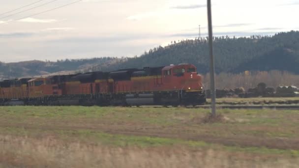 Billings Montana 30Th Outubro 2016 Fechar Locomotiva Transportando Vagões Trem — Vídeo de Stock