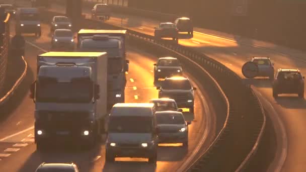 Trzin Slovenya Ocak 2017 Hyperlapse Ağır Trafik Meşgul Altın Işık — Stok video