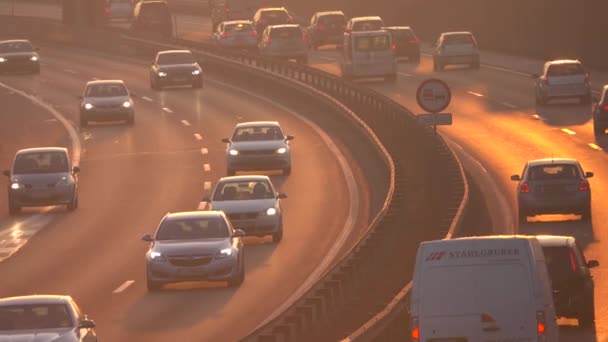 Warszawa Polska Stycznia 2017 Pojazdy Złowionych Korku Ruchliwej Autostradzie Interstate — Wideo stockowe