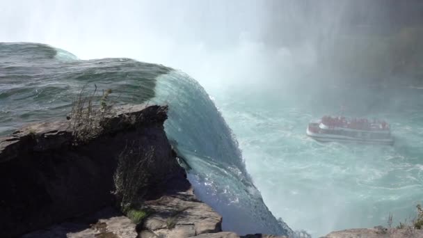 Slow Motion Close Turbulent Raging Whitewater Waterfall Niagara Falls Flowing — Stock Video