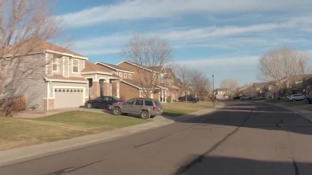 Denver Colorado November 2016 Driving Idyllic Sunny Suburban Town Halloween — Stock Video