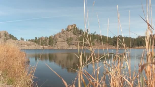 Pittoresco Lago Sylvan Circondato Imponenti Formazioni Rocciose Pini Black Hill — Video Stock