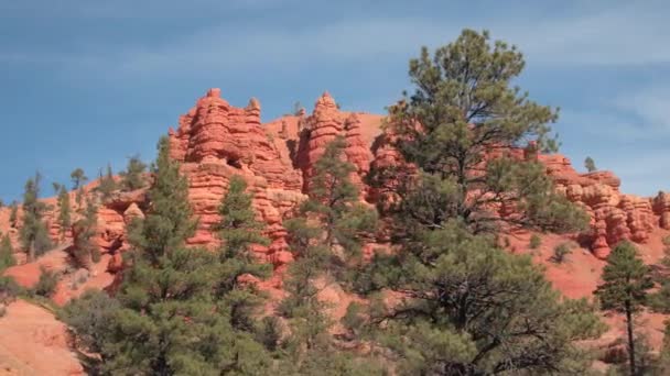 Fermer Hautes Falaises Rocheuses Rouges Piliers Hoodoo Devant Incroyable Parc — Video