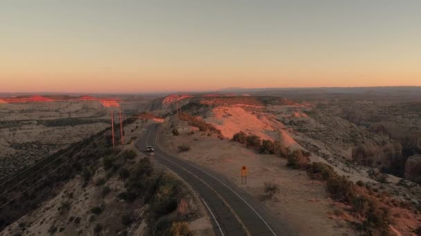 Aerial Black Suv Car Driving High Elevation Mountain Road Utah — Stock Video