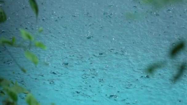 Slow Motion Close Gocce Pioggia Che Cadono Nell Oceano Creano — Video Stock