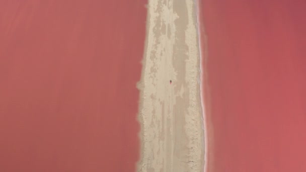 Аэриал Пролетает Над Молодой Женщиной Идущей Песчаному Мексиканскому Побережью Вдоль — стоковое видео