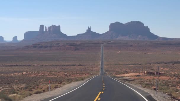 First Person View Driving Straight Empty Road Iconic Monument Valley — Stock Video