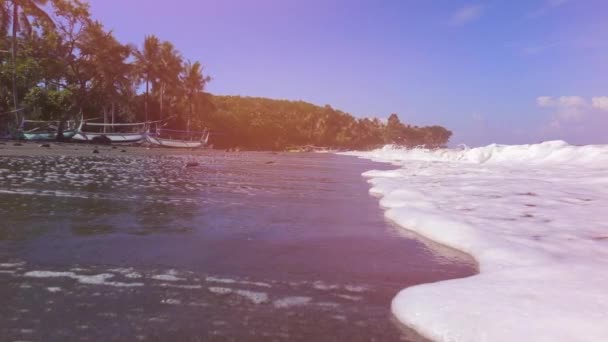 Slow Motion Fechar Lens Flare Barcos Pesca Madeira Tradicionais Sob — Vídeo de Stock