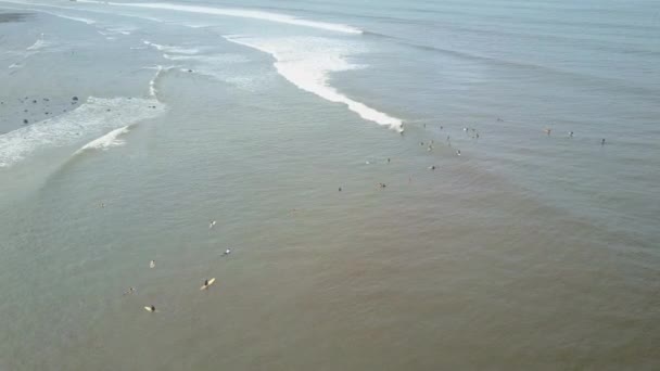 Anténa Létající Nad Špinavé Pláže Bali Hnědá Pěna Oceánu Vodou — Stock video