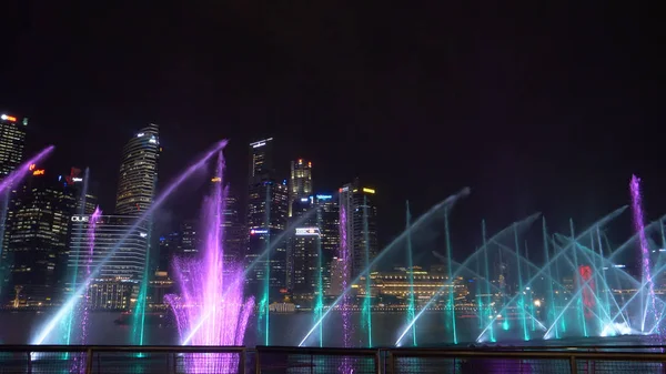 Singapur Říjen 2017 Podmanivá Barevné Laserové Show Marina Bay Noční — Stock fotografie