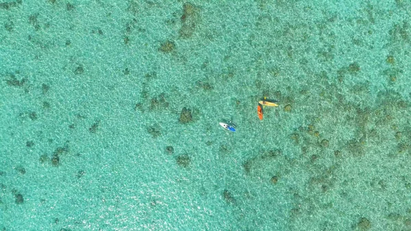 Aerial Top Grup Prieteni Într Vacanță Minunată Insulele Cook Canoe — Fotografie, imagine de stoc