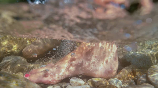 Half Underwater Close Dof Une Jeune Femme Inconnue Qui Marche — Photo