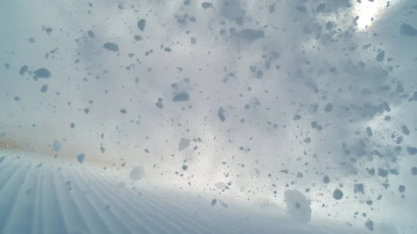 Pov Wild Avalanche Rushes Groomed Ski Slopes Beautiful Alps Covers — Stok fotoğraf