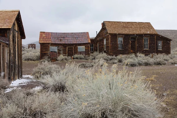 Maisons Bois Abandonnées Bodie Nevada Résistant Froid Hivernal Flocons Neige — Photo