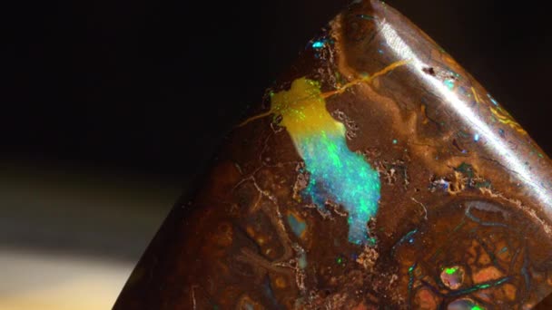 Close Stunning Textured Piece Rare Opal Gemstone Glistening Bright Light — Stock Video