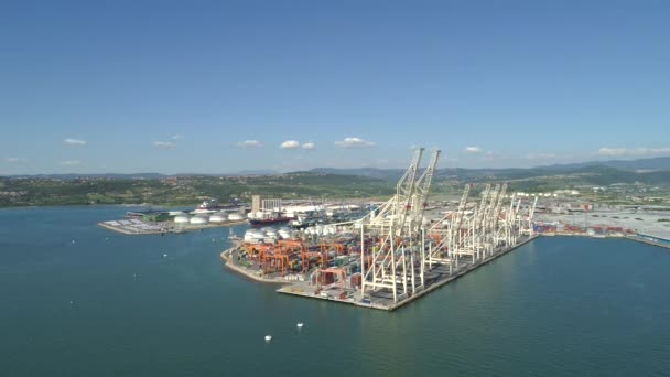 Aerial Terminal Industrial Gigante Porto Oceânico Internacional Costa Verde Guindastes — Vídeo de Stock