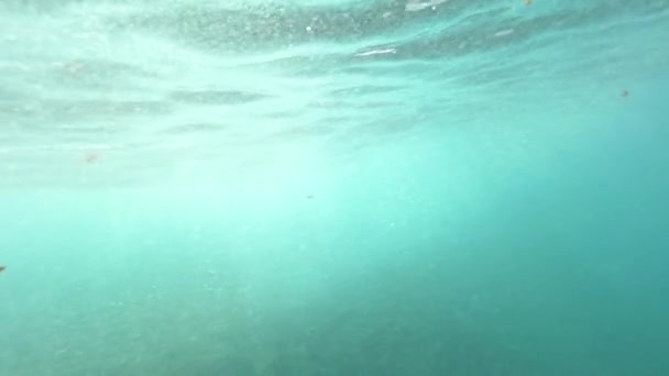 Slow Motion Onderwater Golven Vormen Top Van Een Glasachtige Zee — Stockvideo