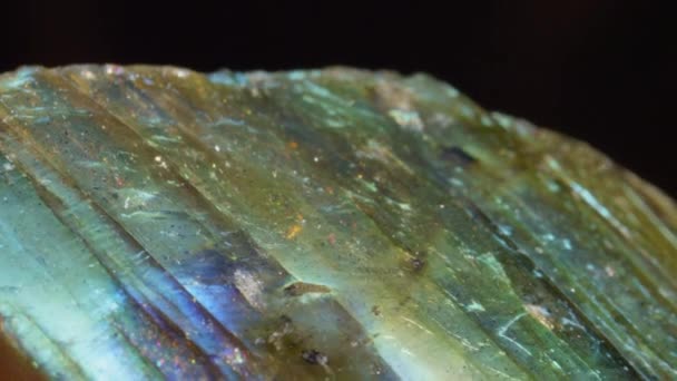 Macro Mesmerizing Iridescent Tecosilicate Mineral Sparkling Light Glowing Feldspar Revealing — Stock Video