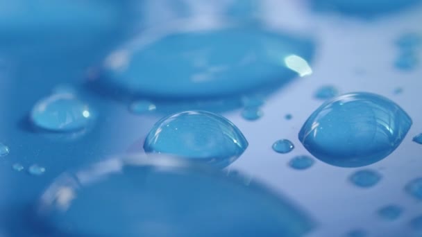 Dof Macro Close Big Small Shiny Water Drops Surface Wet — Stock Video