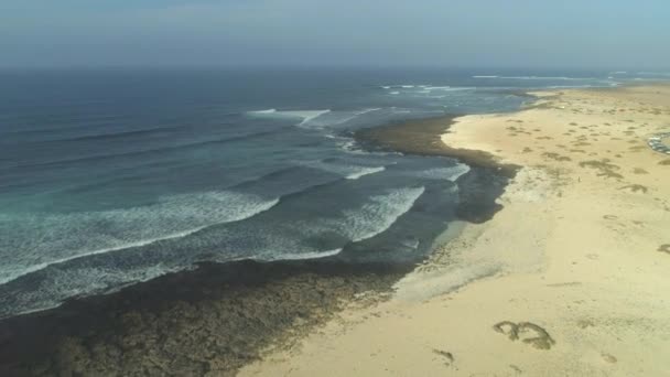Vzdušné Osamělé Lidi Surfaři Kteří Chodí Písečnou Pláž Auty Zaparkovanými — Stock video
