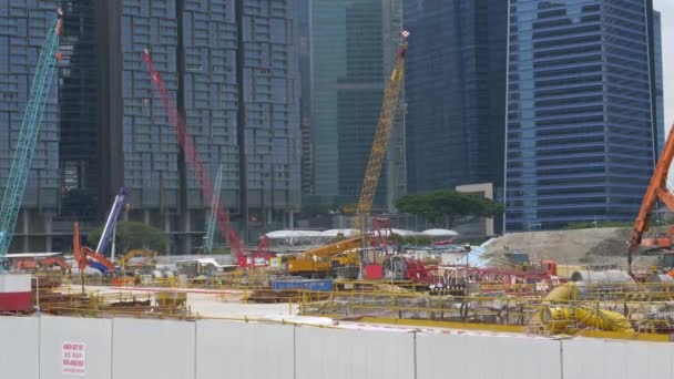 Bustling Construction Site Full People Machinery Business Office Buildings Cranes — Stock Video