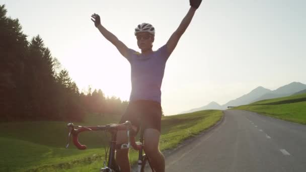 Athletic Young Male Stepping Pedals His Cool Road Bicycle Intense — Stock Video