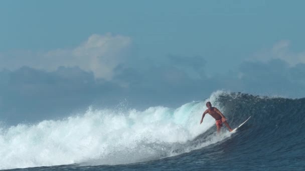 Slow Motion: Extreme Pro Surfer surfen grote buis Barrel Wave — Stockvideo