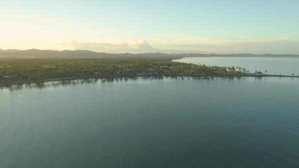 Aerial Flying Tranquil Beachfront Resort Cool Refreshing Morning Luxury Hotel — Stock Video