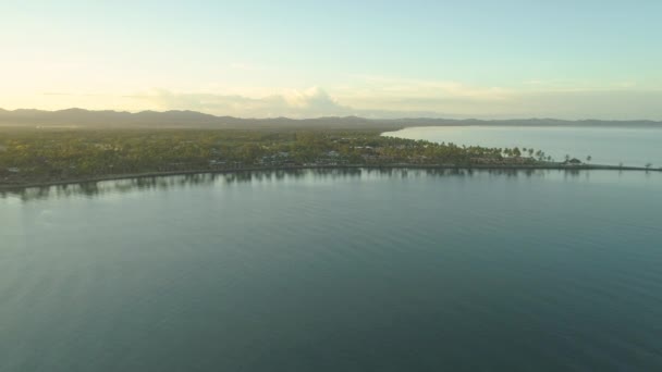 Flyg Flyger Mot Lugn Strand Utväg Sval Uppfriskande Morgon Lyxhotell — Stockvideo