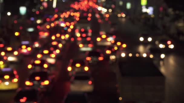 Defocused Bokeh Cool Shot Vibrant Traffic Slowly Moving Highway Busy — Video